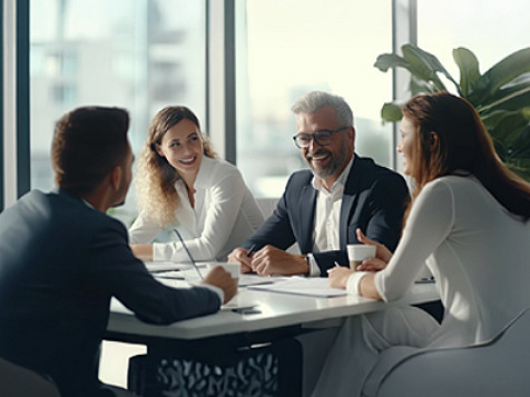 colleagues sitting on a round table and discussing