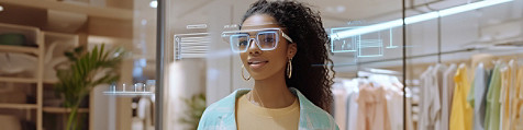 A femai retail shopper using augmented reality glasses